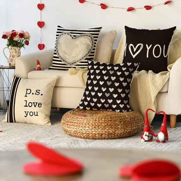 Valentine's Day I Love You Throw Pillow Covers, 18 x 18 Inch Valentine Heart Stripes p.s. Love You Wedding Cushion Case Decoration for Sofa Couch Set of 4 2