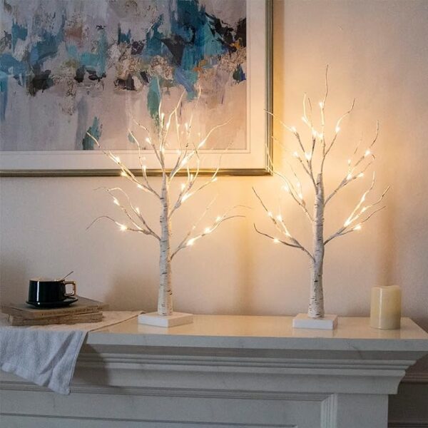 EAMBRITE Home Decorations Light Up Tree Christmas Indoor,Set of 4, Battery Operated Lighted Tabletop Birch Bonsai Tree Led Lights Money Tree Wedding Room (2Ft) 2