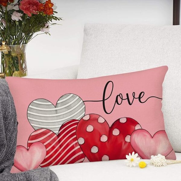 ove Heart Throw Pillow Covers Pink Valentine’s Day Pillow Cases Housewarming Family Love Quotes Home Decorative Lumbar Pillow Covers 12x20 Inch Cotton Linen 3
