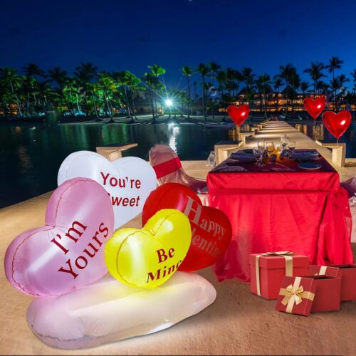 81LqIHhtvCL._AC_SL1500_ yofit 6 FT Long Valentine's Day Inflatable Hearts, LED Lights Hearts Cloud Happy Valentine Blow up Decorations, Valentine Romantic Holiday Decor for Indoor Outdoor Anniversary Wedding Party