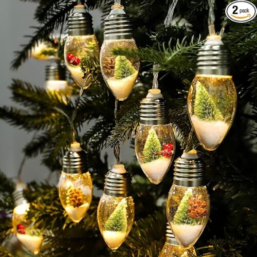 81P7cTnscOL._AC_SX679_PIbundle-2,TopRight,0,0_SH20_ 2Pcs 9.8Ft Christmas Snow Globe String Lights Indoor Decorations, 30 LED Battery Operated Powered Clear Bulbs Lights Mini Christmas Tree Snow Pine Cones for Xmas Holiday Home Bedroom Fireplace Decor