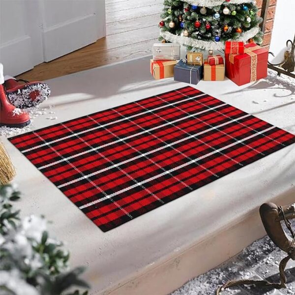 KIMODE Buffalo Plaid Outdoor Rug Doormat 24'' x 35' Black/White Checkered Farmhouse Cotton Woven Indoor Outdoor Rugs, Washable Porch Door Mats for Front Layered Kitchen Bathroom Laundry Room 1