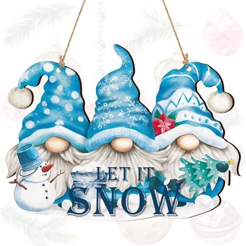 81QFcf5NyYL._AC_SX569_ Snowman Hanging Wall Sign Blue Winter Sign Gnome Christmas Wood Front Door Decor Christmas Snowflake Decoration for Party Indoor Outdoor Welcome Home Decor