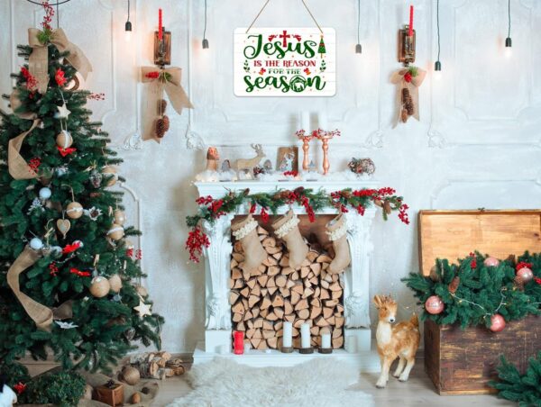 WhatSign Christmas Signs Jesus is the Reason for the Season Sign Jesus Christmas Door Wall Decor Signs Nativity Wreath Scene Hanging Sign for Jesus Christmas Wall Door Porch Wreath Holiday Decorations 3