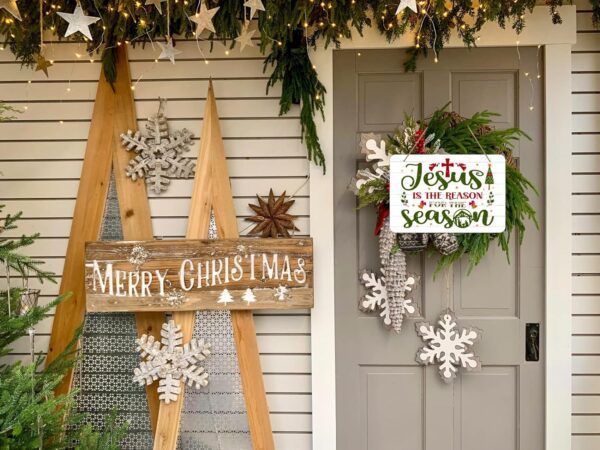 WhatSign Christmas Signs Jesus is the Reason for the Season Sign Jesus Christmas Door Wall Decor Signs Nativity Wreath Scene Hanging Sign for Jesus Christmas Wall Door Porch Wreath Holiday Decorations 2