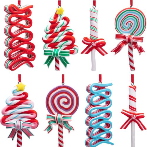 81+fJZplhJL._AC_SL1500_ 8 PCS Christmas Lollipop Ornaments-Christmas Candies Polymer Clay Ornament-Xmas Decor Candy Cane Hanging Decorations for Xmas Tree Party Supplies