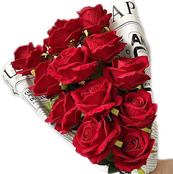UKELER 12 Pcs Artificial Rose Flowers Red Blossom Rose Flowers Silk Faux Roses with Stem Rose Bouquets for Home Decoration Wedding Party Garden Floral Decor Valentine's Day Gift 2
