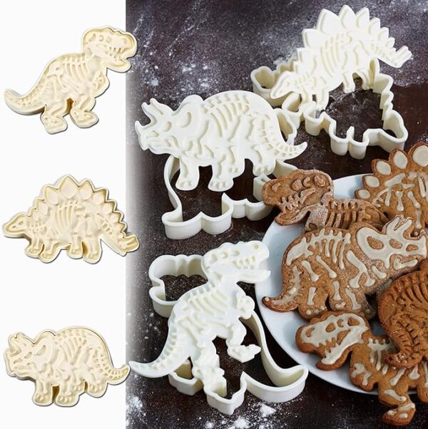 Dinosaur Cookie Cutters for Kids By Garloy,3 Sets Dino Cookie Cutters With T-Rex Stegosaurus Triceratops Skeleton Fossil 1