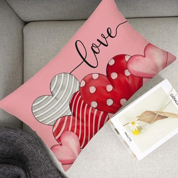 ove Heart Throw Pillow Covers Pink Valentine’s Day Pillow Cases Housewarming Family Love Quotes Home Decorative Lumbar Pillow Covers 12x20 Inch Cotton Linen 2