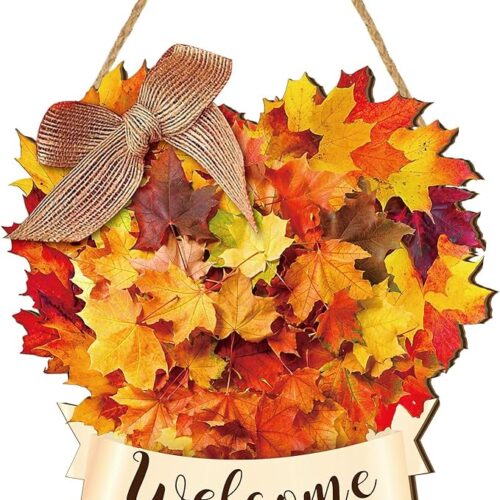 Boao Fall Welcome Door Sign Gnome Hanging Door Decor Thanksgiving Wooden Sign Autumn Door Decorations Pumpkin Maple Leaves Door Hanger for Outdoor Farmhouse Porch Front Door (Welcome)