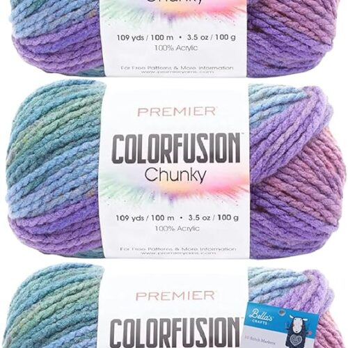81ti5xctjHL._AC_SY879_ Premier Yarns Colorfusion Chunky Yarn - 3.5 Oz - #5 Bulky Weight - 3-Pack Bundle with Bella's Crafts Stitch Markers (Tropical)