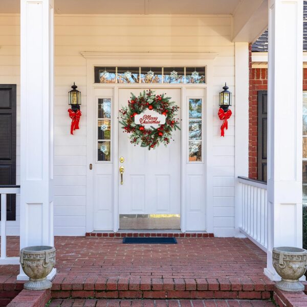 AMF0RESJ 20 inch Artificial Christmas Wreath Winter Wreath with red Ball,red Berry,Pine Needles for Indoor Outdoor Farmhouse Home Wall Window Festival Wedding Decor 3