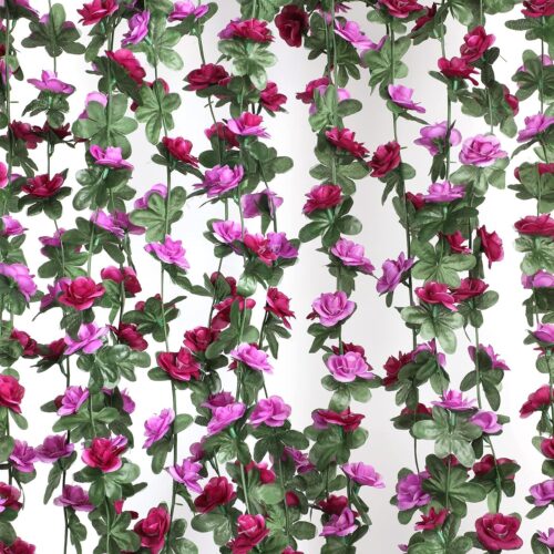MARTINE MALL Flower Garland Rose Vines, 5 Strands 41Ft Flowers Vines for Bedroom, Rose Flower Garland Decoration, Purple Rose Floral Garland for Room Table Birthday Wedding Party Garden Wall Decor