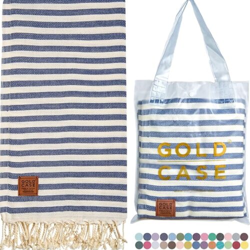 91FQ9gwisVL._AC_SX679_ Gold CASE Turkish Beach Towel MYRA - 40x70 inches XXL Oversized Bath Towels 100% Cotton Quick Dry, Sand Free - with Free Reusable Bag Gift - Super Soft (Myra-NavyBlue)