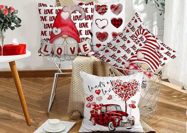 Hexagram Valentines Day Pillow Covers, Valentine Pillow Covers 18x18 Red Truck Buffalo Plaid Valentine's Day Throw Pillow Covers Set of 4 for Couch Sofa Living Room Outdoor Valentines Day Decorations 2