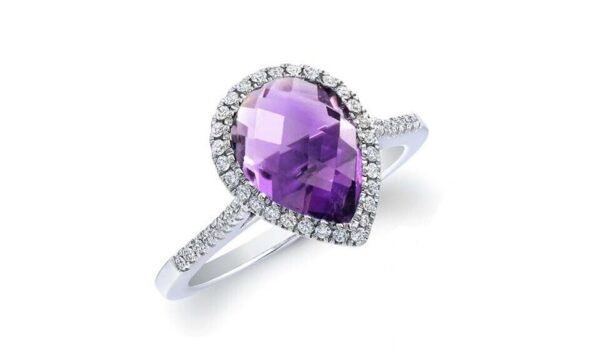 4.00 CTTW Lab Created Amethyst Gemstone Pear Cut Sterling Silver Ring Size 6-9 2