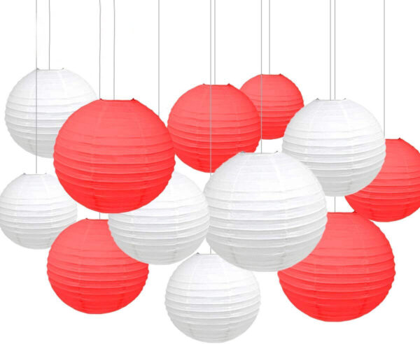 Red White Valentines Day Paper Lantern Wedding Proposal Festival Venue Decor LOT 1