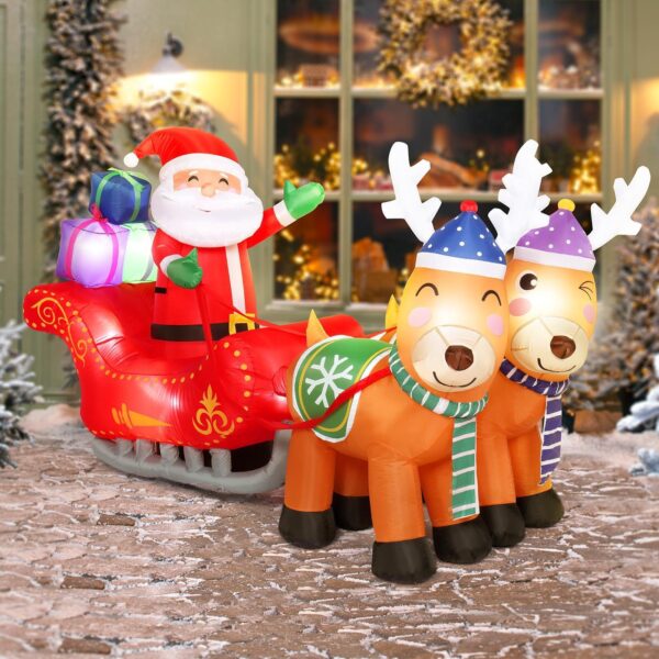 7FT Inflatable Santa Double Deer w/Sled Waterproof Christmas Outdoor Decoration 3