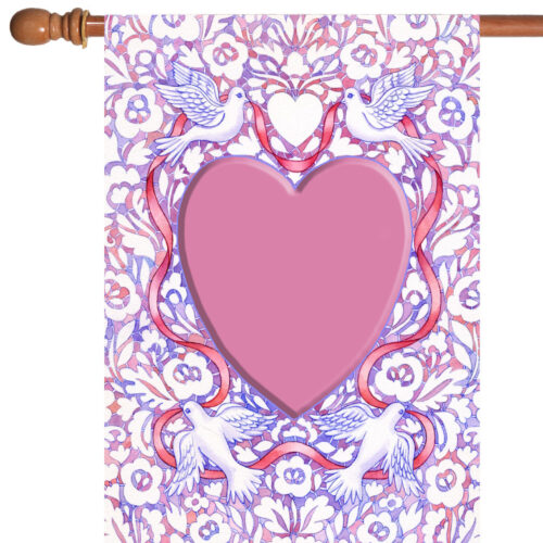 s-l1600 (10) Toland Dove Love 28x40 Valentine Heart Pink Ribbon Flower House Flag