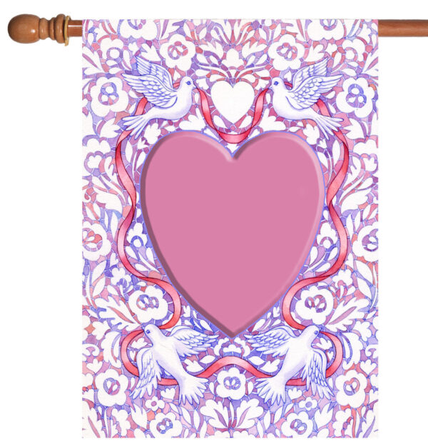 Toland Dove Love 28x40 Valentine Heart Pink Ribbon Flower House Flag 1