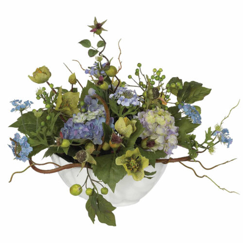 s-l1600 (10) Hydrangea Centerpiece Arrangement Ceramic Bowl Home Decor Blue