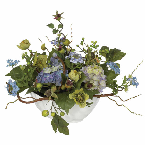 Hydrangea Centerpiece Arrangement Ceramic Bowl Home Decor Blue 1