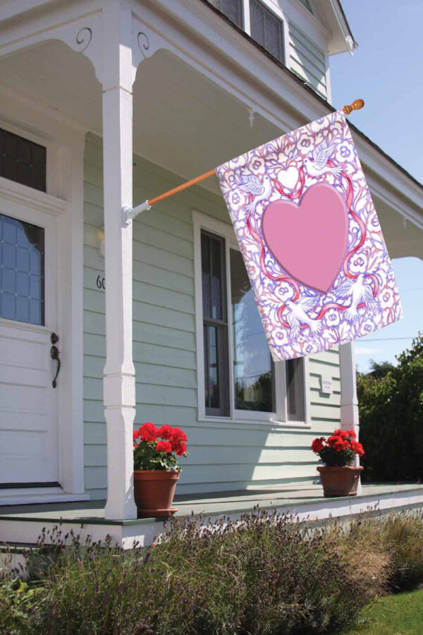 Toland Dove Love 28x40 Valentine Heart Pink Ribbon Flower House Flag 2
