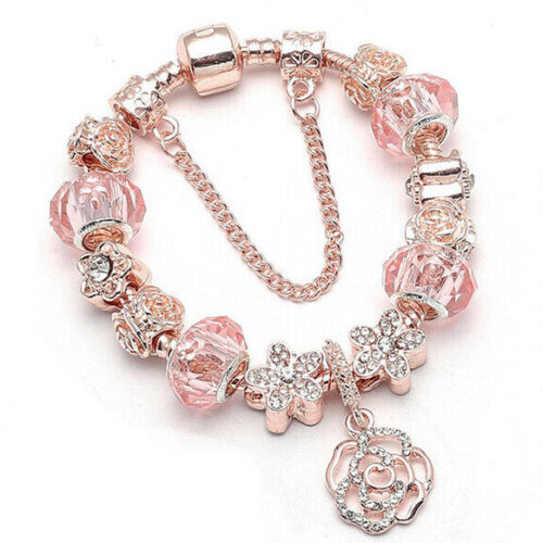 s-l1600 (12) 18K Rose Gold Plated Flower Crystal CZ Charm Bracelet Made with Swarovski