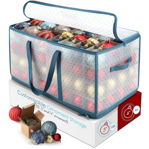 s-l1600 (13) Christmas Ornament Storage Box Container Fits up to 128 with Adjustable Dividers