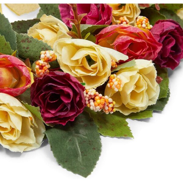 Valentine's Day Wreath for Front Door Outside Hanging, Rose with Ribbon 13.3" 3