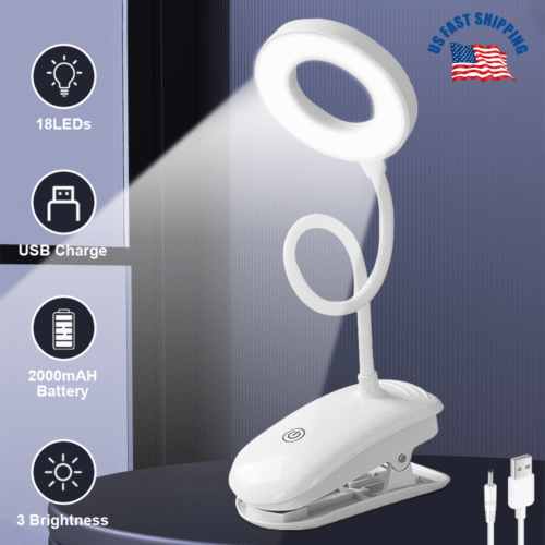 Clip On Desk Lamp LED Flexible Arm USB Dimmable Study Reading Table Night Light