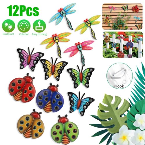 s-l1600 (17) 12Pcs 3D Metal Butterfly Dragonfly Ladybug Wall Decor Yard Art Design Home Decor