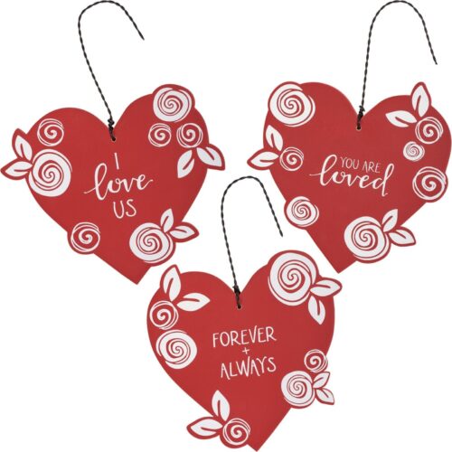 Heart Shaped Ornaments Valentine Set of 3 Primitives by Kathy 4 in by 4 in