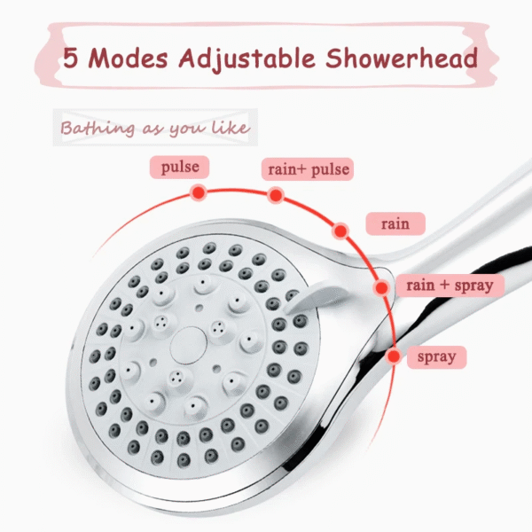 High Pressure Shower Head 5 Settings Handheld Shower Heads Spray With 5 FT Hose 3