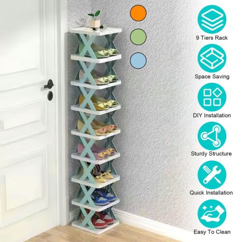 9 Tiers Shoe Rack Vertical Narrow Shoe Stand Storage Shelf Organizer Hallway