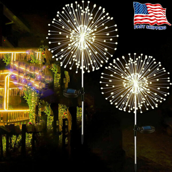 Solar Firework Lights 150 LED Outdoor Waterproof Path Lawn Garden Decor Lamp 3