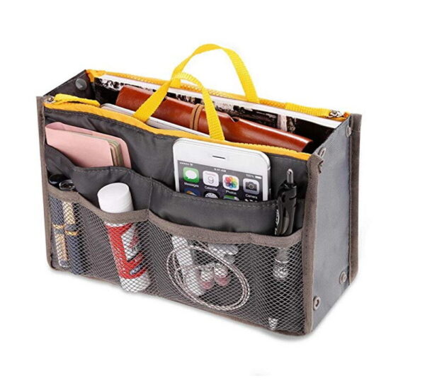 Women Multi-Pocket Travel Handbag Organizer Insert w Zipper Handles Purse Liner 3