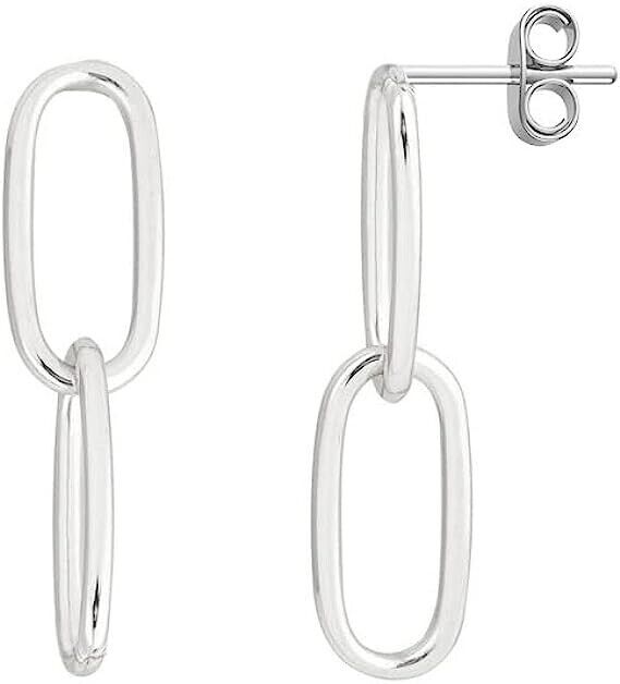 925 Sterling Silver 2 Row Paperclip Chain Link Dangle Drop Earrings For Women 1