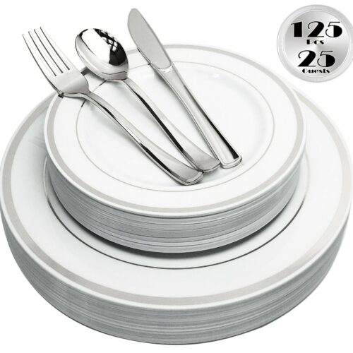 s-l1600 - 2024-01-11T091033.930 JL Prime 125 PC Heavy Duty Disposable Silver Plastic Plates & Cutlery for Party