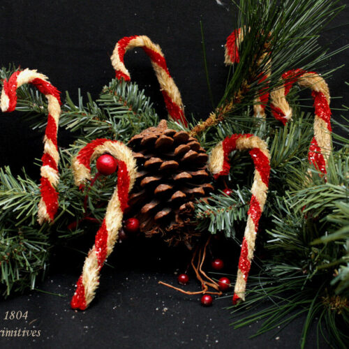 s-l1600 - 2024-01-11T161935.483 12 Primitive VERY Aged 5" Chenille Candy Canes ~ Sparkle ~ Vintage Look
