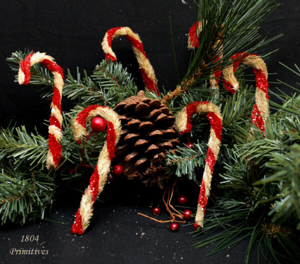 12 Primitive VERY Aged 5" Chenille Candy Canes ~ Sparkle ~ Vintage Look 2