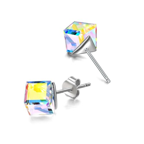 s-l1600 - 2024-01-11T163139.126 Aurora Borealis Square Crystal Stud Earrings Made With Swarovski Elements
