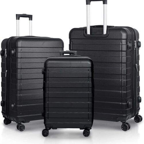 s-l1600 - 2024-01-11T163530.302 Expandable Luggage Set 3 Piece 21"26"30" Black Hardshell Suitcase with TSA Lock