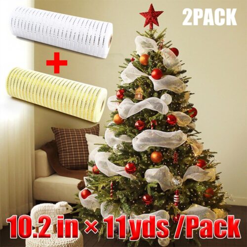 s-l1600 - 2024-01-13T102609.681 2 Rolls Metallic Deco Mesh Ribbon Christmas Tree Decor Wreaths Craft - 10''×25ft