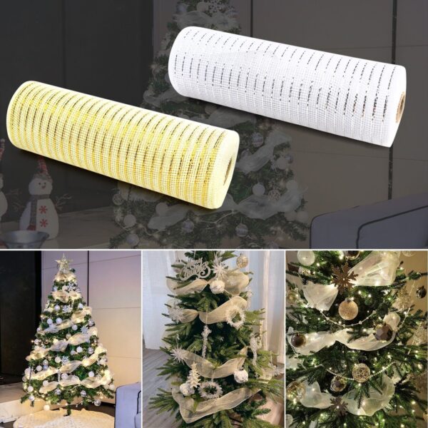 2 Rolls Metallic Deco Mesh Ribbon Christmas Tree Decor Wreaths Craft - 10''×25ft 3