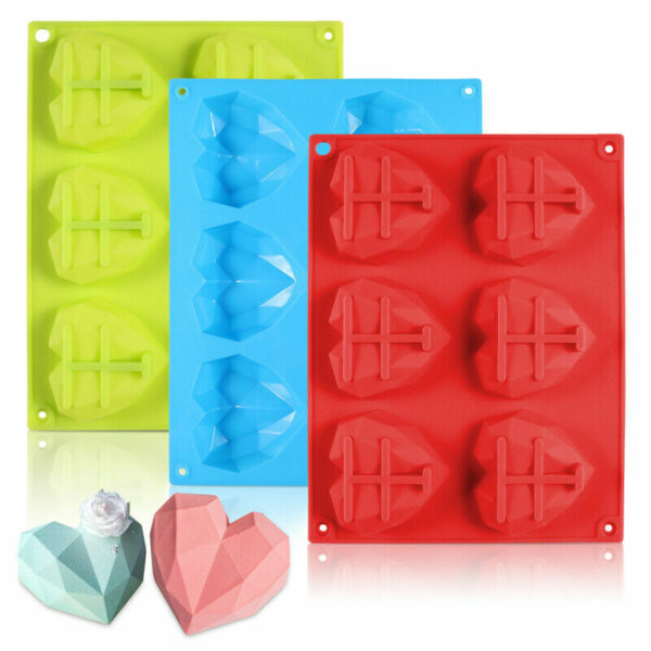 3PCS Silicone Geometric Mould Sweet Hearts Chocolate Mold Baking Valentine Candy 3