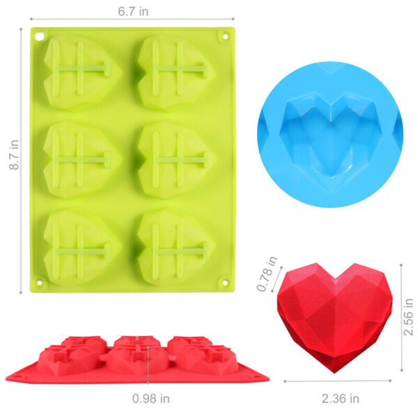 3PCS Silicone Geometric Mould Sweet Hearts Chocolate Mold Baking Valentine Candy 2