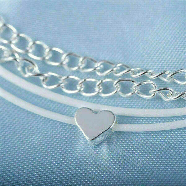 Fashion Love Heart Ankle Bracelet Foot Chain Silver White Women Anklet Gifts 2 Fashion Love Heart Ankle Bracelet Foot Chain Silver White Women Anklet Gifts