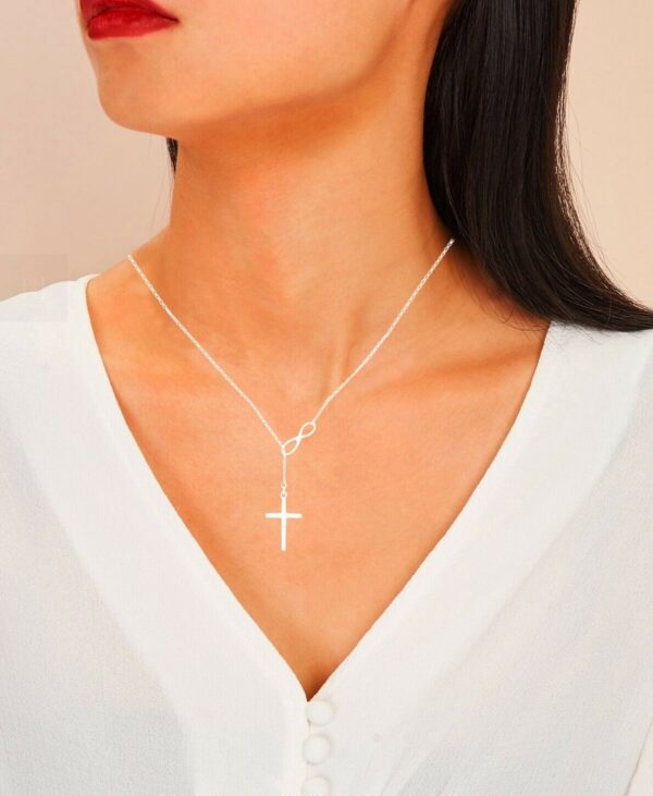 Women's Fashion Jewelry 925 Sterling Silver Plated Infinity Cross Necklace 4-3 1
