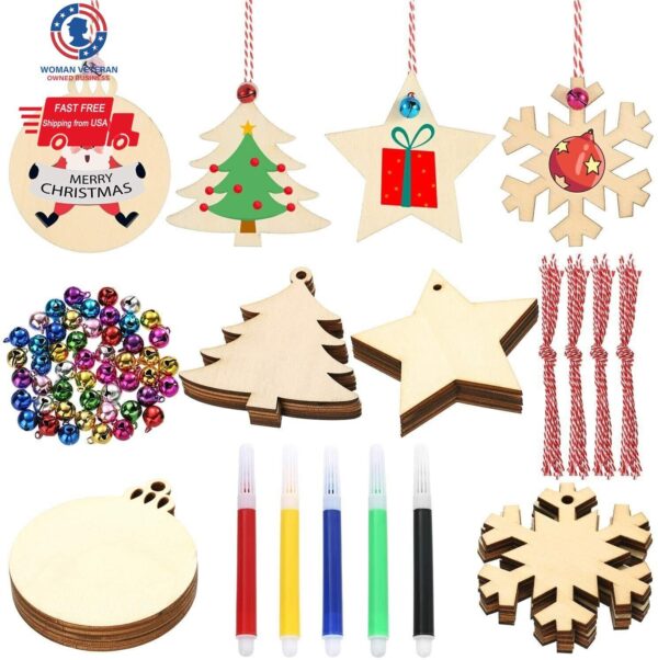 50 DIY Wooden Christmas Ornaments, Circles for Crafts Holiday Hanging Decoration 1